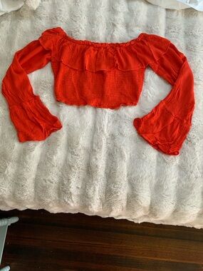 Kimchi Blue Red Off-Shoulder Ruffle Crop Top